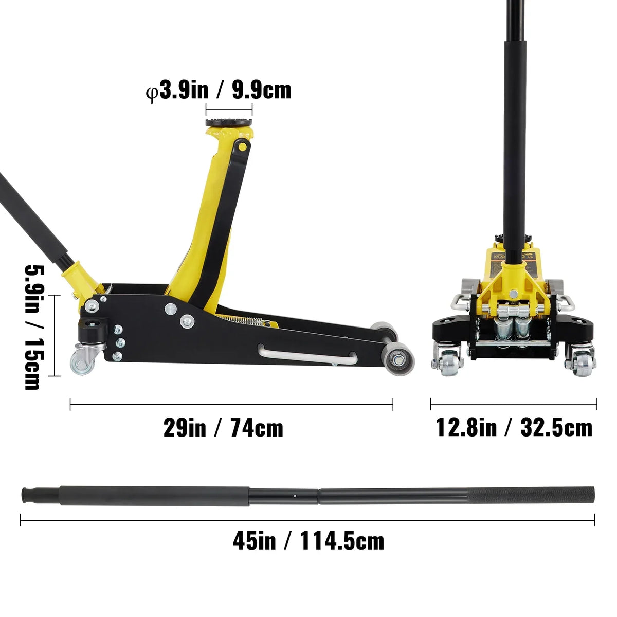 SKYSHALO Low Profile Hydraulic Racing Floor Jack 3 Ton (6600 lbs), Yellow And Black - 3-6/11 in To 19-11/16 in Lift Range