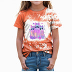 CAUYDY Halloween Ghouls Ghost Retro Girl Kids T-Shirt Graphic Tshirt Little Kids Fall Short Sleeve Tee Tops(Orange, 8-9 Y)