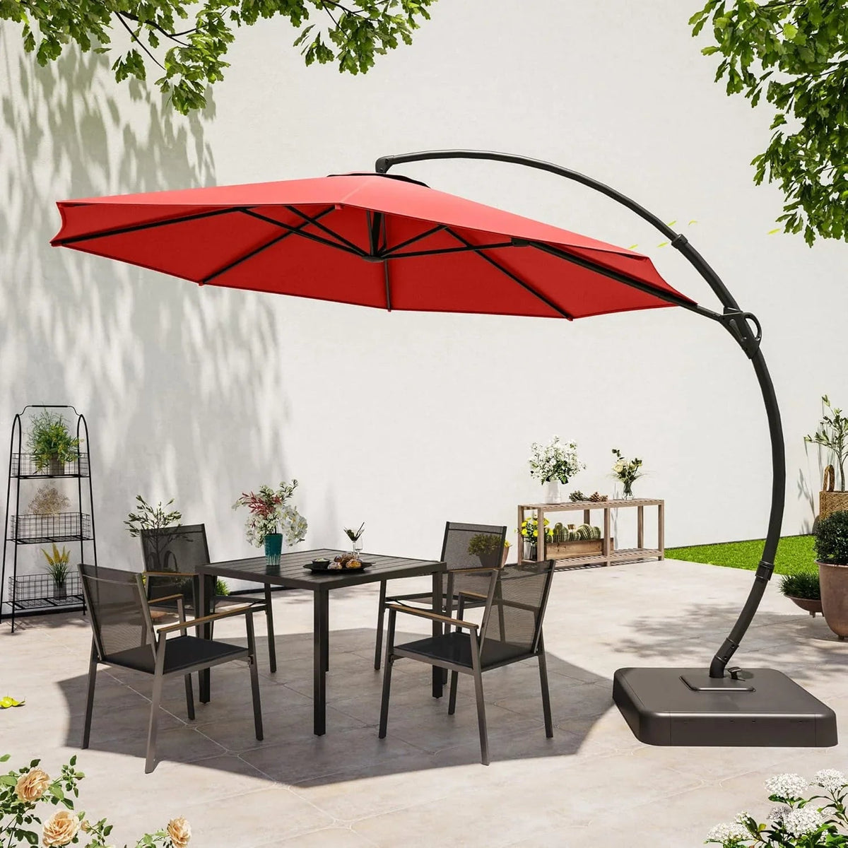 LAUSAINT HOME 11 FT Beige Curvy Cantilever Patio Umbrella With Base