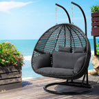 Gardeon Hanging Pod Chair With Stand And Cushion, 2 Seater, Grey