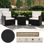 Tangkula 3-Piece Patio Rattan Conversation Set With Cushions And Glass-Topped Coffee Table