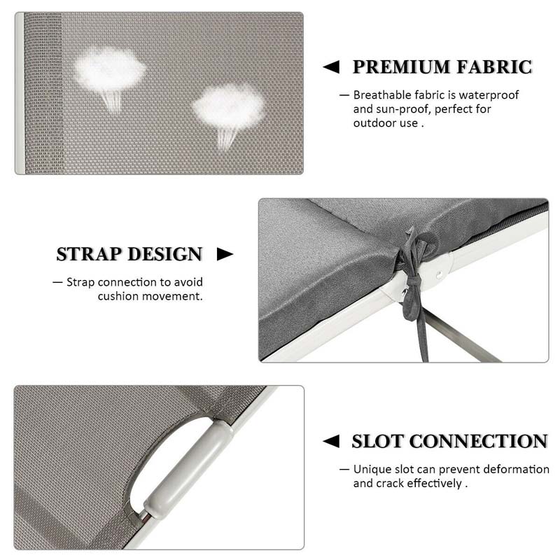 7 Position Folding Outdoor Chaise Lounge Chair With Cushion And Pillow