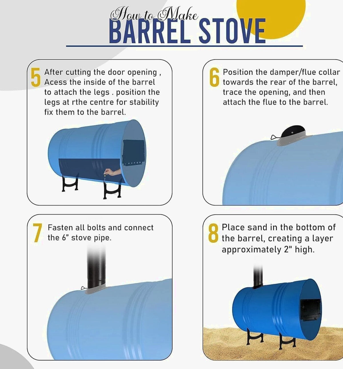 Sonret Barrel Wood Stove Kit for 30-55 Gallon Drums - Kit C