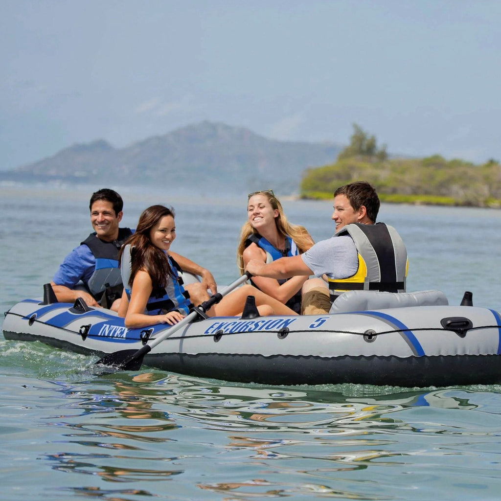 Intex Excursion 5 Person Inflatable Fishing Boat With Composite Motor Mount