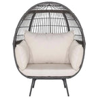 Oversized Wicker Egg Lounge Chair With Four Cushions - Steel-Framed Indoor/Outdoor Basket Seating