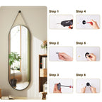 Full Length Wall Mirror, 48 x 16 Inch, Black, Leather Strap
