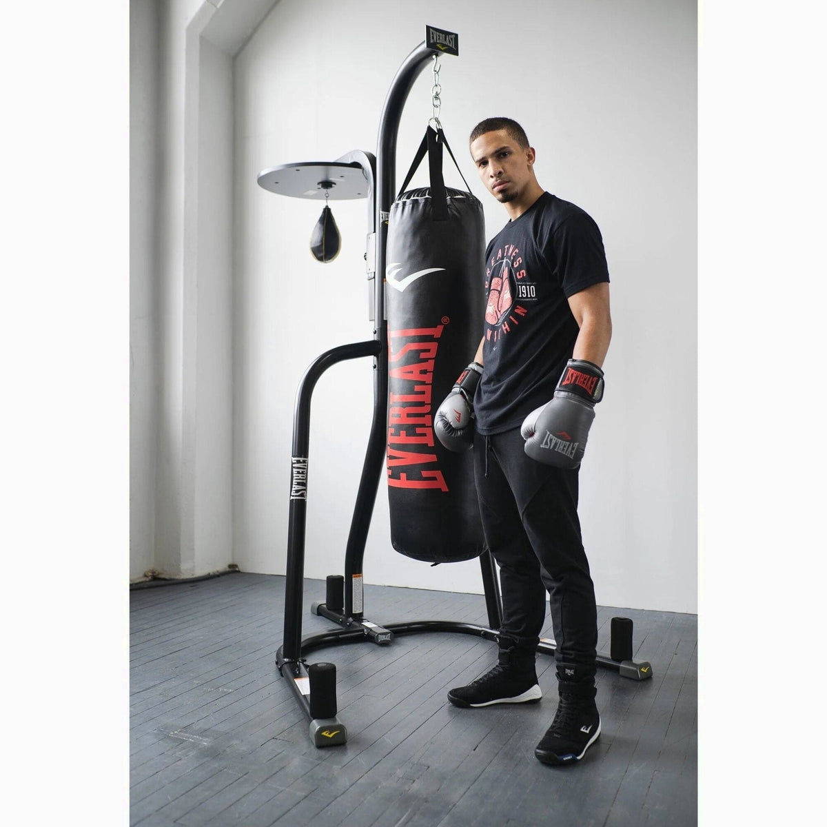 Everlast 2 Station Dual Heavy And Speed Bag Stand - Heavy-Duty Powder Coated Steel