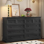 10-Drawer Wooden Dresser, White With Black Wood Top, 55 x 15.8 x 35 - Chest Of Drawers