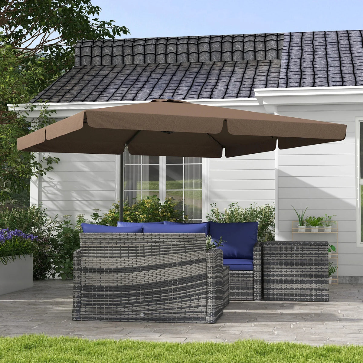 Royard Oaktree 10ft Cantilever Patio Umbrella With Tilt, Crank, Cross Base, Aluminum Pole And Air Vent - Tan