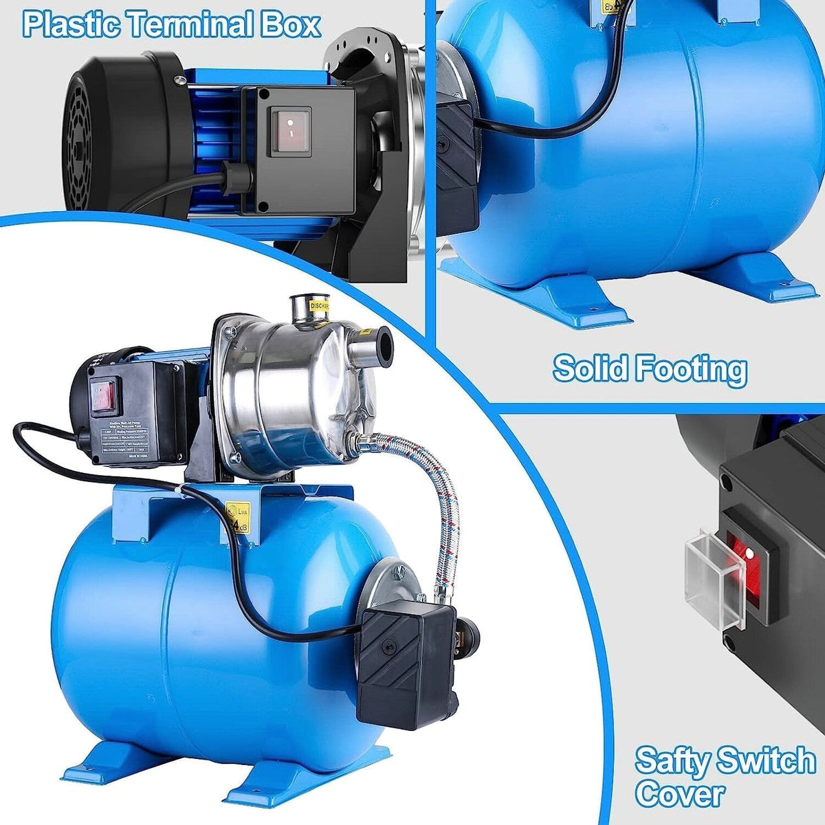 PANRANO 1.6 HP Shallow Well Jet Pump With Pressure Tank, 1268 GPH