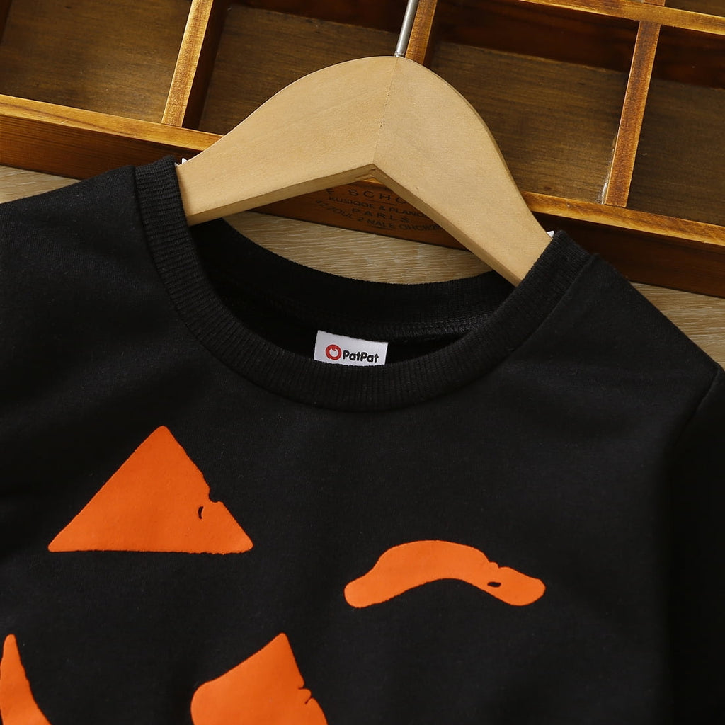 PatPat Halloween Clothes Toddler Boys Girls Sweatshirts Hoodies Pumpkin Face Kids Pullover Long Sleeve Graphic Tees
