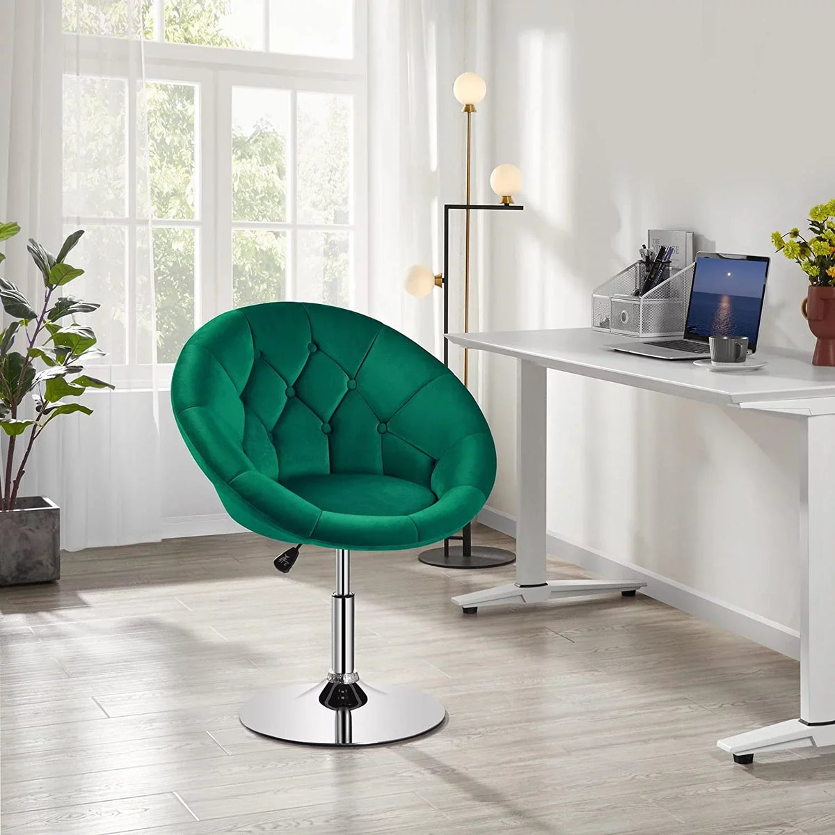 HOMEZY Tufted Swivel Vanity Chair, Black - Height Adjustable, 360-Degree