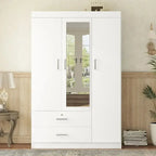 3-Door Mirror-Front Wardrobe With Integrated Shelving And Dual Storage Drawers