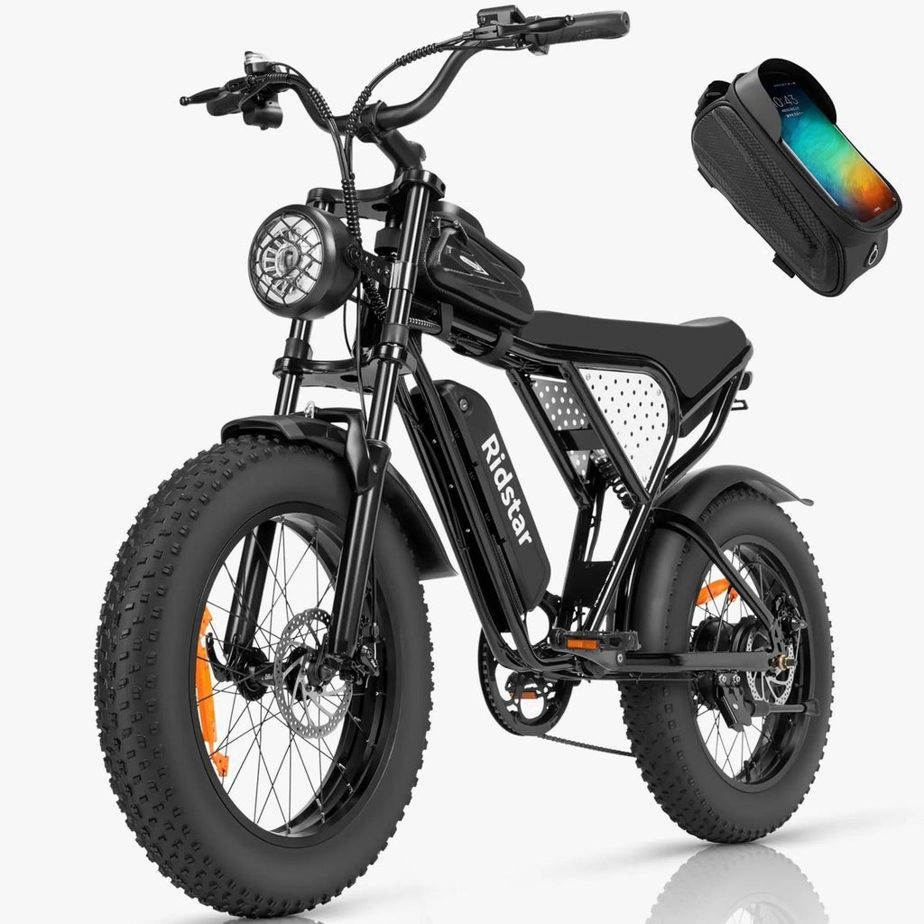 Ridstar Electric Mountain Bike 1200W 48V 15.6Ah 20in Fat Tire Black - Q20