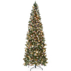 Best Choice Products 6ft Pre-Lit Partially Flocked Pencil Christmas Tree With 250 Lights And Pine Cones