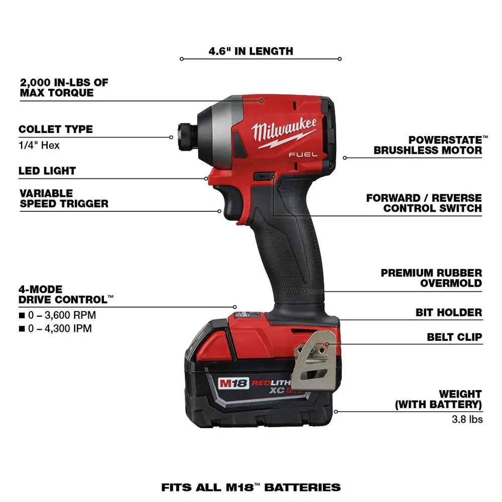 Milwaukee M18 Fuel 18V Lithium-Ion Brushless Cordless 7-Tool Combo Kit 5.0 Ah - 2998-27