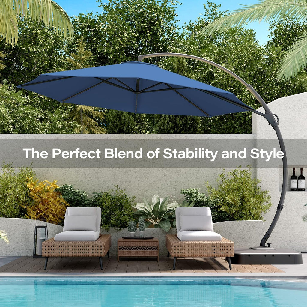 LAUSAINT HOME 11 FT Beige Curvy Cantilever Patio Umbrella With Base