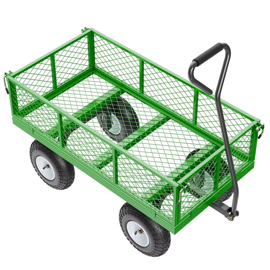 KFFKFF Steel Garden Utility Cart 900 Lbs, 38 x 22 in, 10 in Wheels, Green - V900G