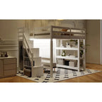Full/Twin Loft Bed With Integrated Staircase Storage, Wardrobe And LED Lighting