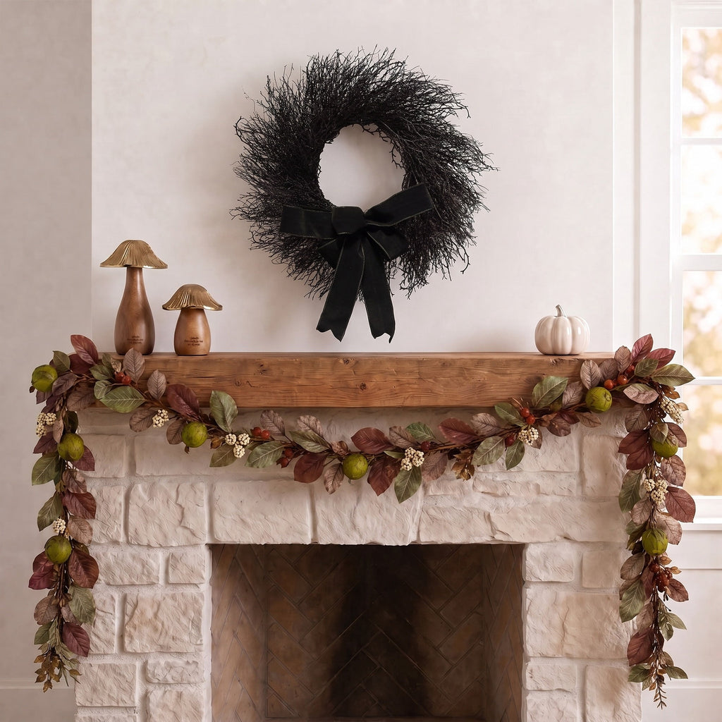 My Texas House Halloween Black Twig Wreath with Bow, 24"