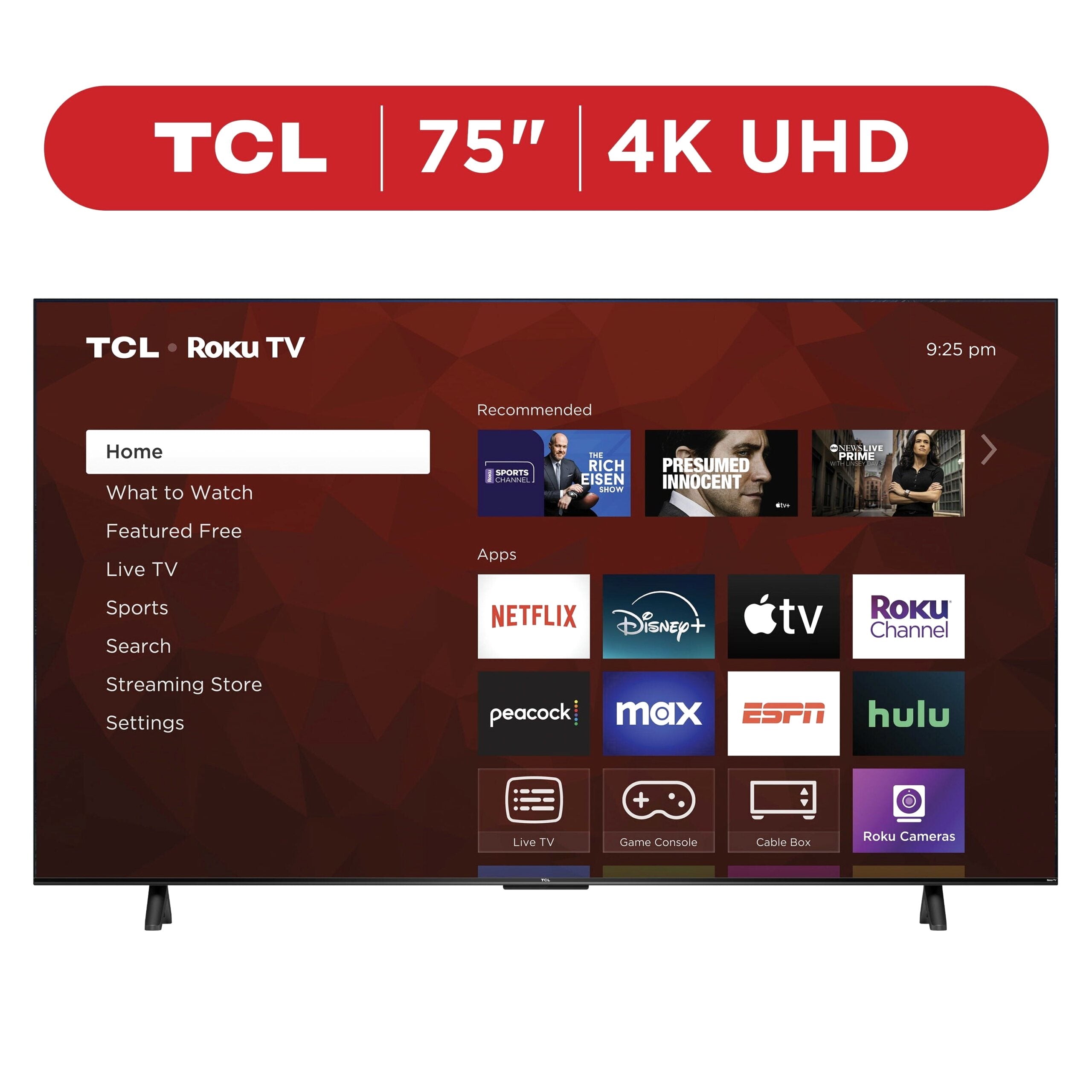TCL 75in 4-Series 4K UHD HDR Smart TV With Roku And Voice Control