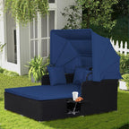 RELAX4LIFE Patio Daybed With Canopy, Cushions, 4 Pillows And 2 Side Trays, Turquoise - B0BYSN7GC7