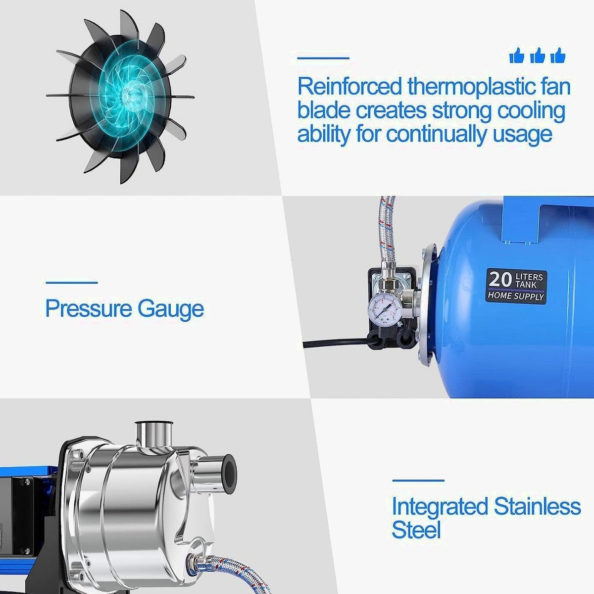 PANRANO 1.6 HP Shallow Well Jet Pump With Pressure Tank, 1268 GPH