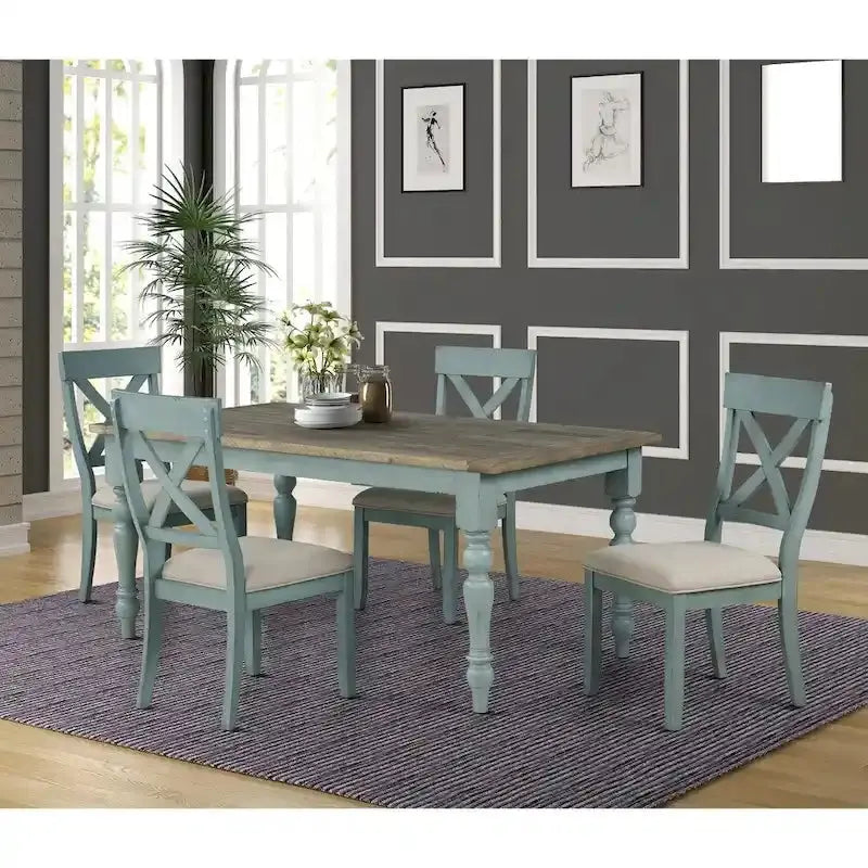 Roundhill Prato 5-Piece Dining Set, 68W x 38D x 30H in Table, 18.25W x 23.5D x 38.75H in Chairs