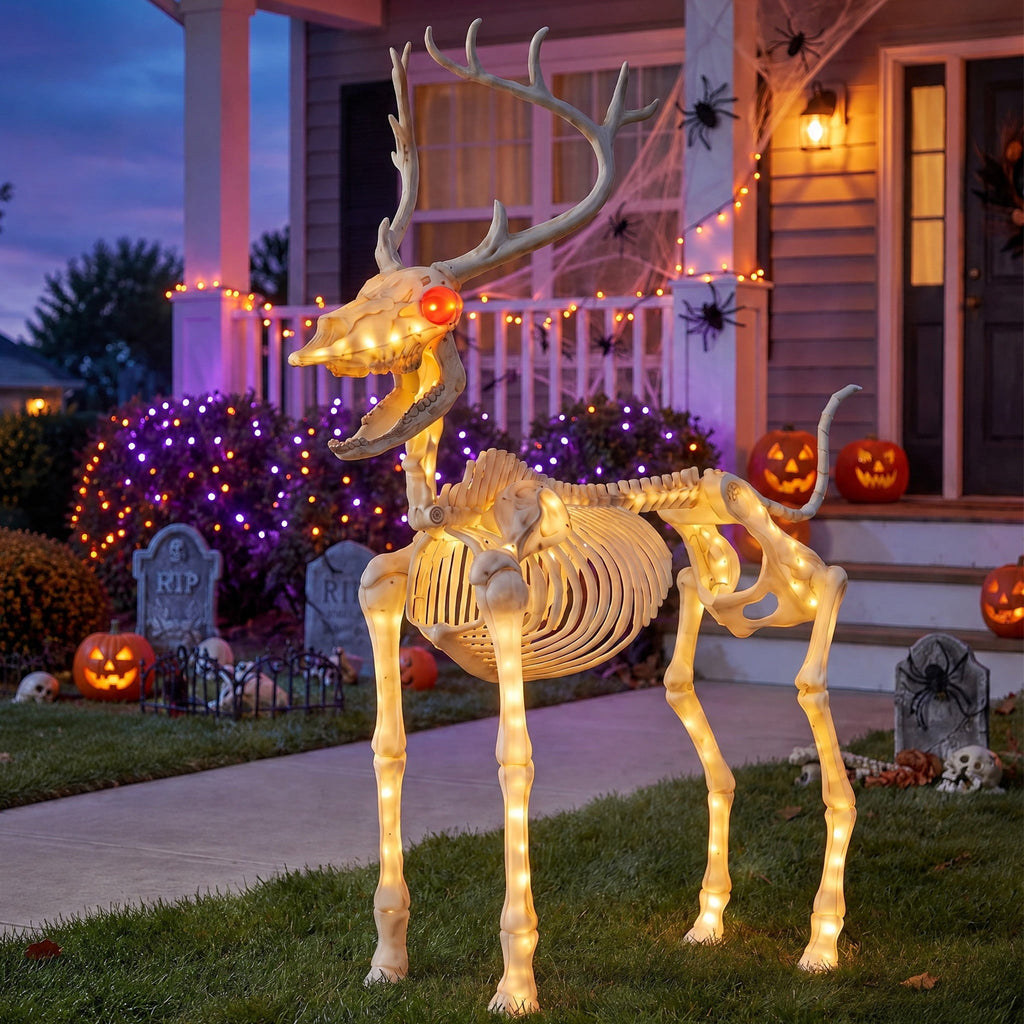 Light-Up Deer Skeleton Decoration, Ivory, 60", Halloween by Way To Celebrate