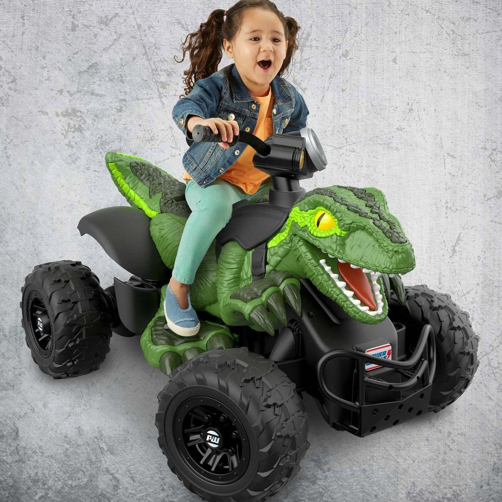 Fisher-Price Power Wheels Jurassic World Dino Racer Ride-On ATV, 6 MPH Green Dinosaur Toy