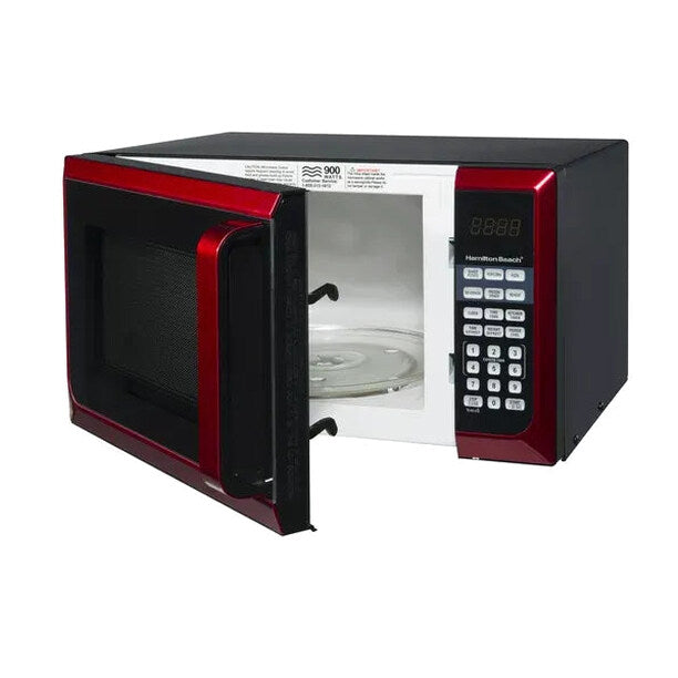 Hamilton Beach Microwave Oven 0.9 Cu. Ft., 900W, Red Stainless Steel