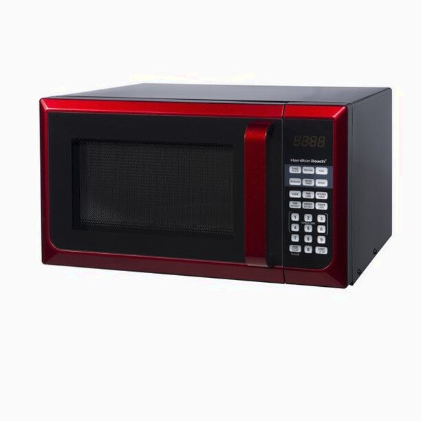 Hamilton Beach Microwave Oven 0.9 Cu. Ft., 900W, Red Stainless Steel