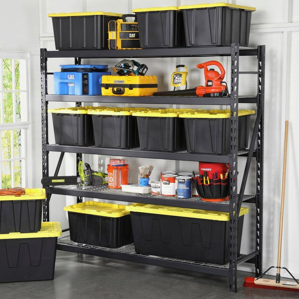 HDX 27-Gallon Black Stackable Waterproof Storage Tote With Yellow Lid - 5-Pack
