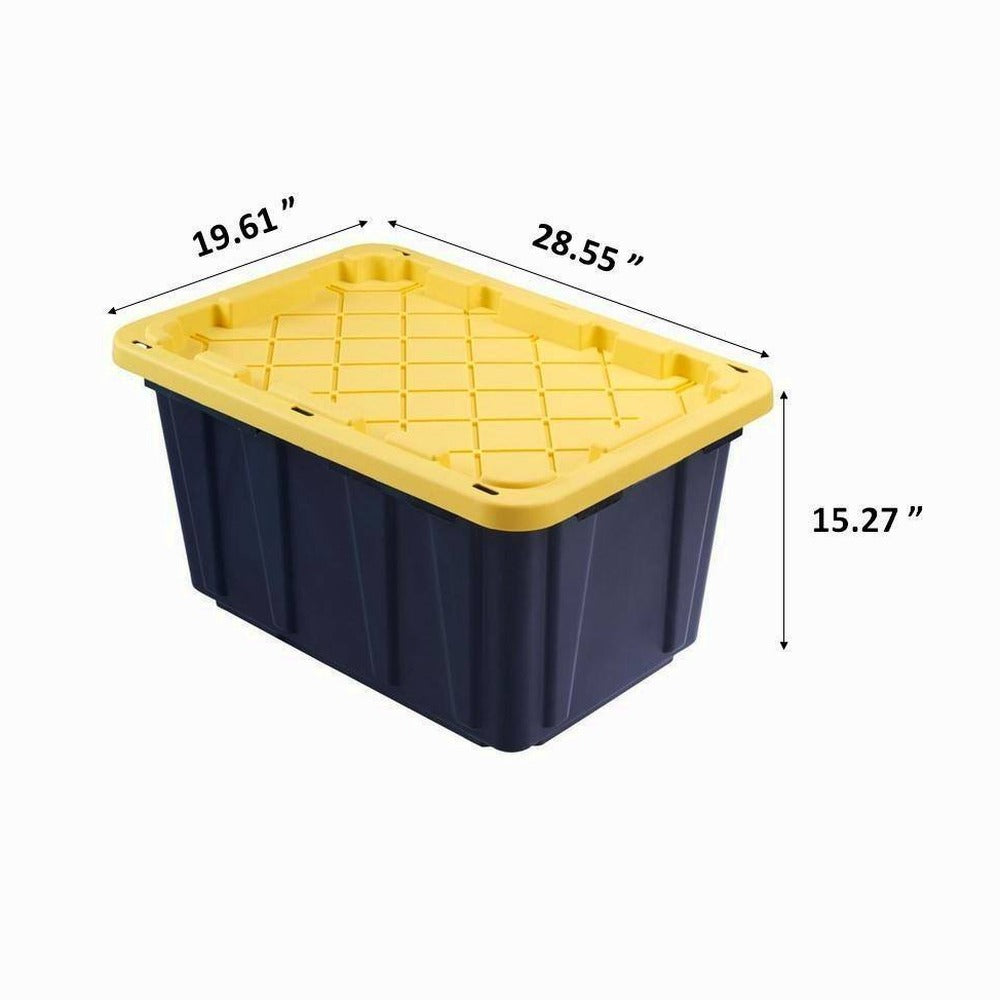 HDX 27-Gallon Black Stackable Waterproof Storage Tote With Yellow Lid - 5-Pack