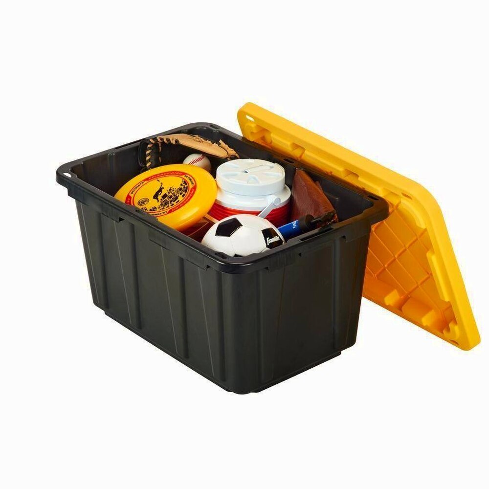 HDX 27-Gallon Black Stackable Waterproof Storage Tote With Yellow Lid - 5-Pack