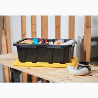 HDX 27-Gallon Black Stackable Waterproof Storage Tote With Yellow Lid - 5-Pack