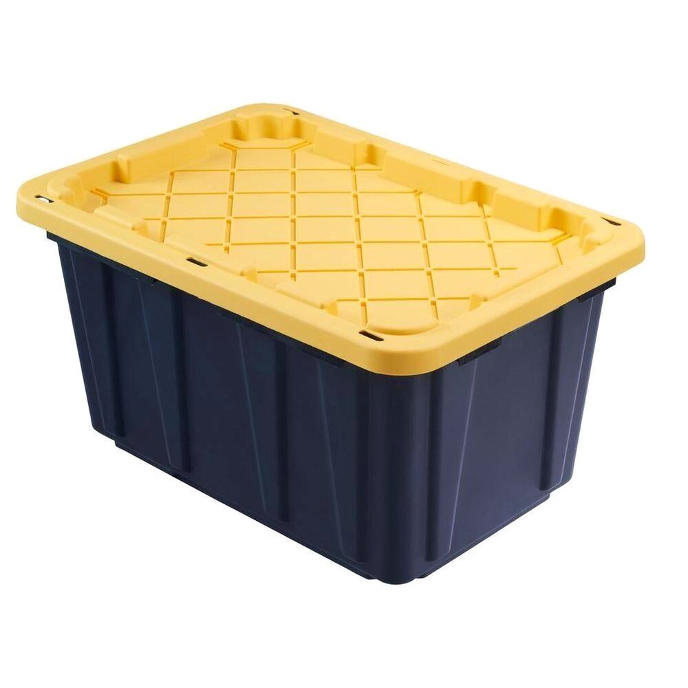 HDX 27-Gallon Black Stackable Waterproof Storage Tote With Yellow Lid - 5-Pack