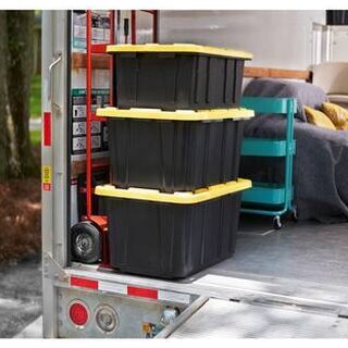 HDX 27-Gallon Black Stackable Waterproof Storage Tote With Yellow Lid - 5-Pack