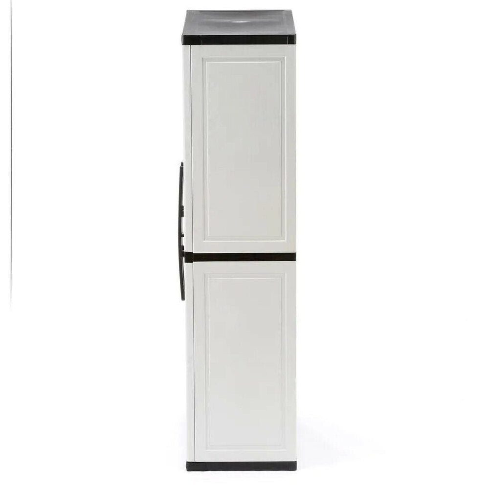 HDX Gray Plastic Freestanding Garage Cabinet With Adjustable Shelves And Lockable Doors, 35in W X 71in H X 18in D