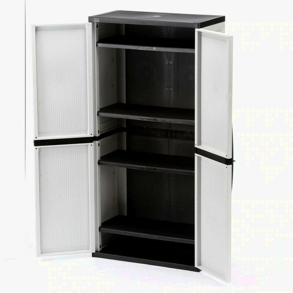 HDX Gray Plastic Freestanding Garage Cabinet With Adjustable Shelves And Lockable Doors, 35in W X 71in H X 18in D