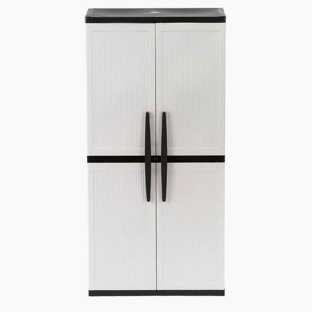 HDX Gray Plastic Freestanding Garage Cabinet With Adjustable Shelves And Lockable Doors, 35in W X 71in H X 18in D