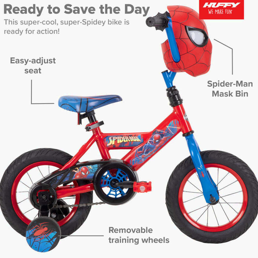 Huffy Marvel Spider-Man 12 inch Boys' Bike With Training Wheels, Steel Frame, Ages 3-5