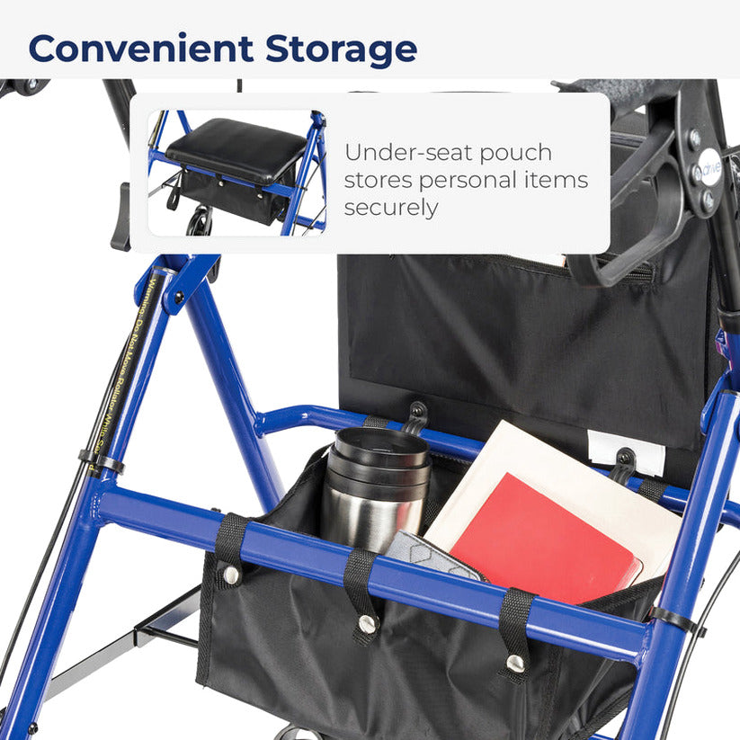 Drive Medical 4-Wheel Rollator Walker With Padded Seat, Backrest And 6-Inch Wheels - Blue
