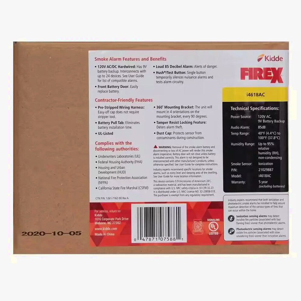 Kidde Firex Hardwired Ionization Smoke Detectors With Battery Backup, 4-Pack - i4618
