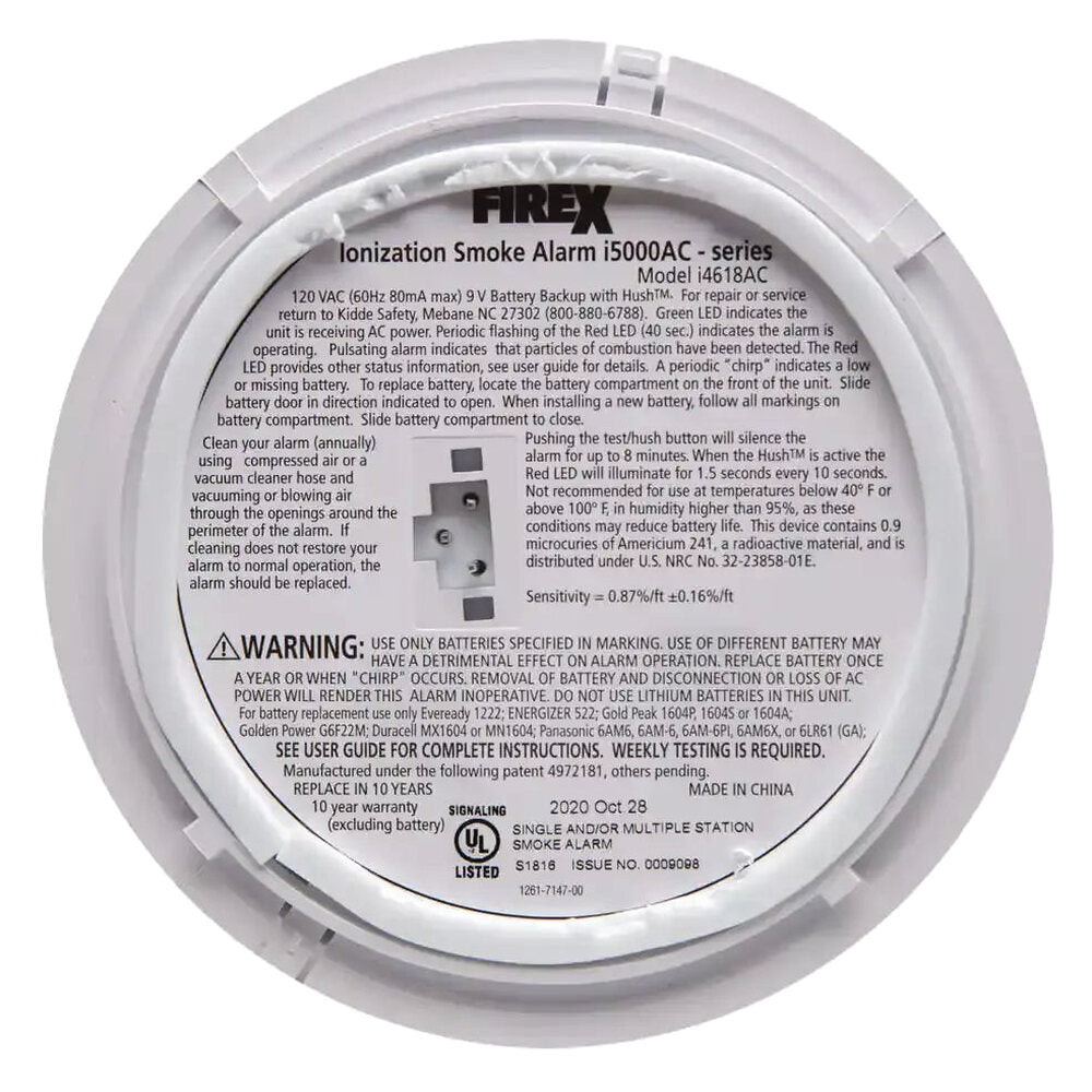 Kidde Firex Hardwired Ionization Smoke Detectors With Battery Backup, 4-Pack - i4618