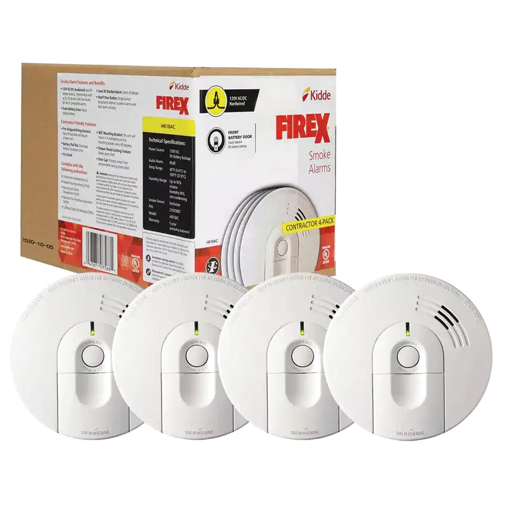 Kidde Firex Hardwired Ionization Smoke Detectors With Battery Backup, 4-Pack - i4618