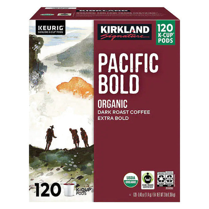 Kirkland Signature Organic Pacific Bold Dark Roast Coffee K-Cup Pods, 120-Count