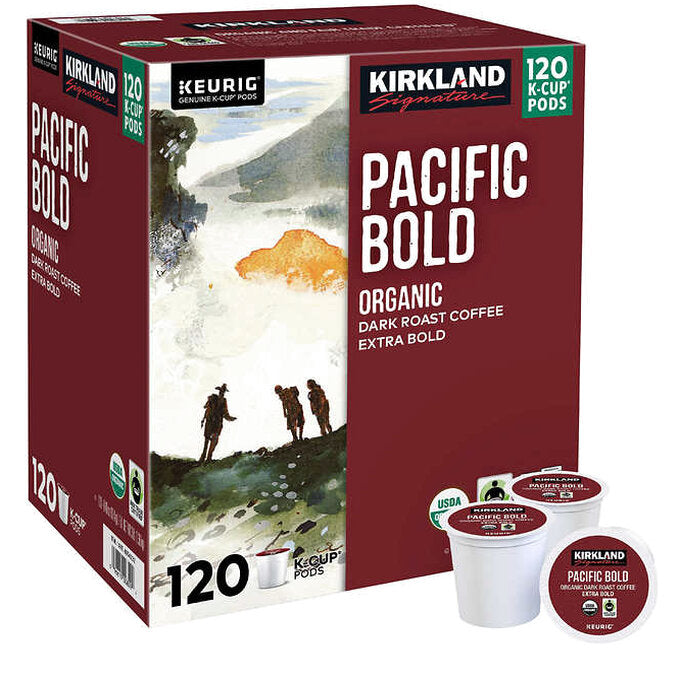 Kirkland Signature Organic Pacific Bold Dark Roast Coffee K-Cup Pods, 120-Count