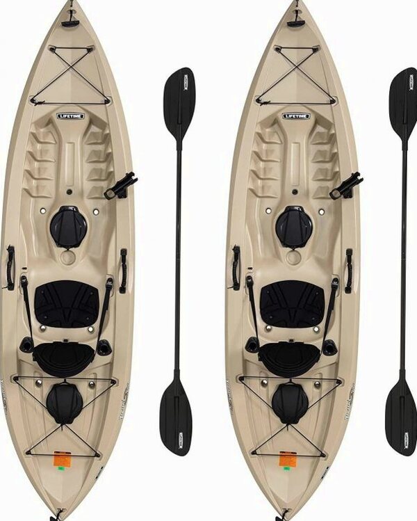 Lifetime Fishing Kayak 10ft 2-Pack With Paddles, UV-Protected HDPE, Tan - Tamarack Angler 100