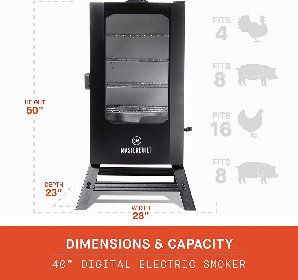Masterbuilt 40 inch Digital Electric Smoker With Window, Legs, 4 Racks, Black